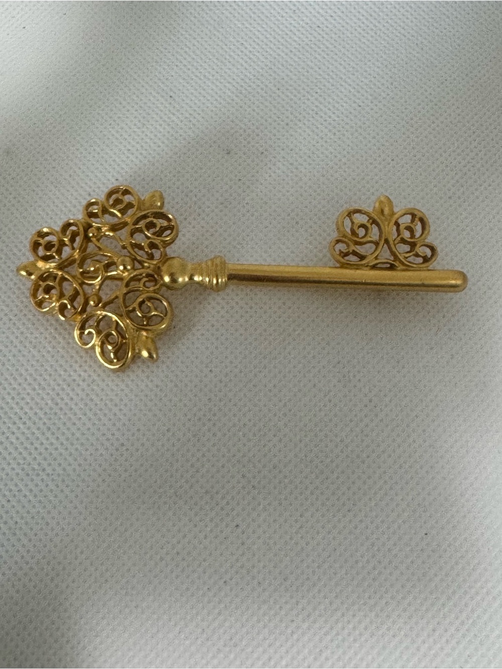 Vintage M Jen Filigree Gold Tone Key Brooch